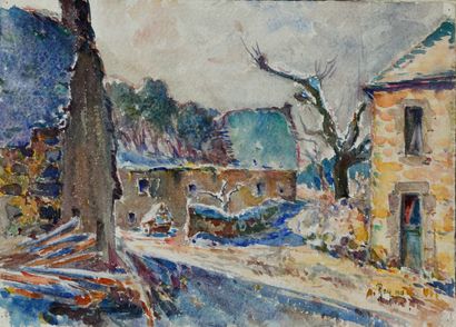 null Adolphe REY (1863-1944)
Neige à Murol, 1918
Aquarelle sur papier fort, signée...