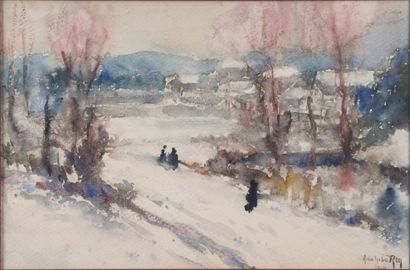 null Adolphe REY (1863-1944)
Paysage hivernal, 1940
Aquarelle, signée et datée en...