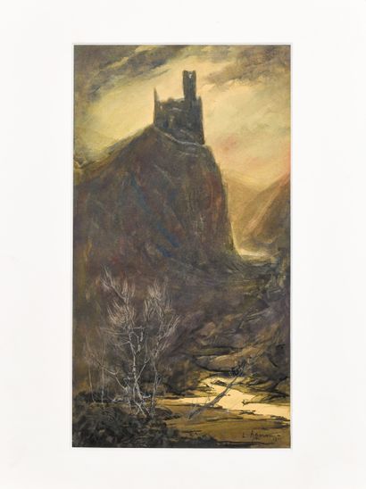 null Louis AGERON (1865-1935)
Crépuscule sur les ruines médiévales, 1911
Aquarelle...