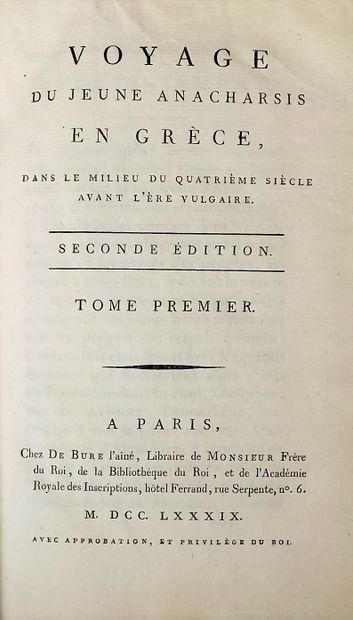 null BARTHELEMY (Abbé). Voyage du jeune Anacharsis en Grèce. P., de Bure, 1789. 7...