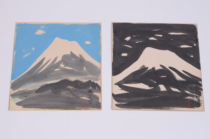null Japon, douze carrés de paysages gouachés et lithographiés, sur carton 

27 x...