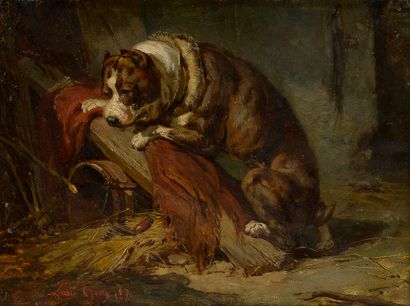 null Louis GUY (1824-1888)

Dog frightened by a mouse, 1871

Oil on canvas, signed...