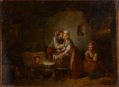 null French school around 1800, follower of Aubry and Bilcocq

The courted washerwoman

Oil...