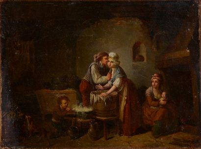 null French school around 1800, follower of Aubry and Bilcocq

The courted washerwoman

Oil...