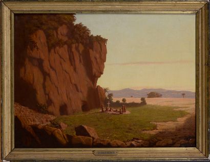 null Joseph PAGNON (1824-1848) 

Moines enterrant un des leurs dans un paysage oriental

Huile...