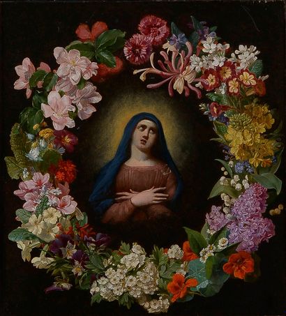 null École LYONNAISE du XIXe siècle

La Vierge dans une couronne de fleurs

Huile...