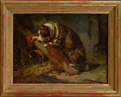 null Louis GUY (1824-1888)

Dog frightened by a mouse, 1871

Oil on canvas, signed...