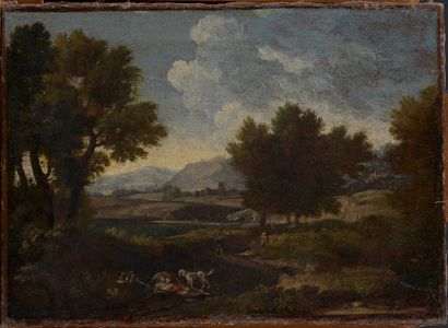 null Suiveur de Gaspar DUGHET (1615-1675)

Paysage animé au berger

Huile sur toile

45...