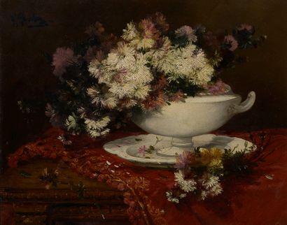 null Alfred ROUBY (1849-1909)
Fleurs sur un entablement
Huile sur toile, signée en...