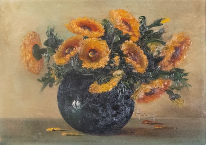 null CHARMY (Peintre grenobloise des années 1930)
Bouquet de zinnias, 1939
Huile...