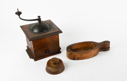 null Reunion of a butter dish, a butter mold and a coffee grinder. 
The butter dish...