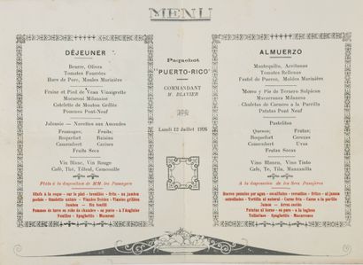 null [PUERTO-RICO].
Rare menu from this liner launched in 1914.
The menu is dated...