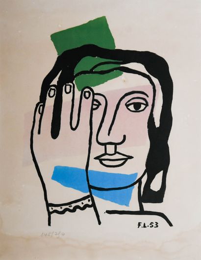  Fernand LEGER (1881-1955).
Tête de femme, 1953. 
Lithographie signée dans la planche... Gazette Drouot