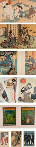 JAPON Ensemble de 7 estampes fin XIXème siècle