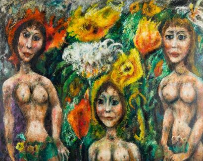 Edouard Joseph GOERG (1893-1969) Les filles fleurs. Huile sur toile signée en bas...