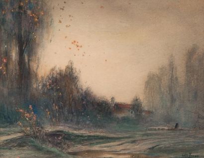 Henri Louis FOREAU (1866-1938) Paysage de sous bois. Aquarelle et crayon, signée...