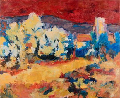 André BONNAMOUR (1900-1985) Arbres en fleurs. Huile sur toile signée en bas à droite....
