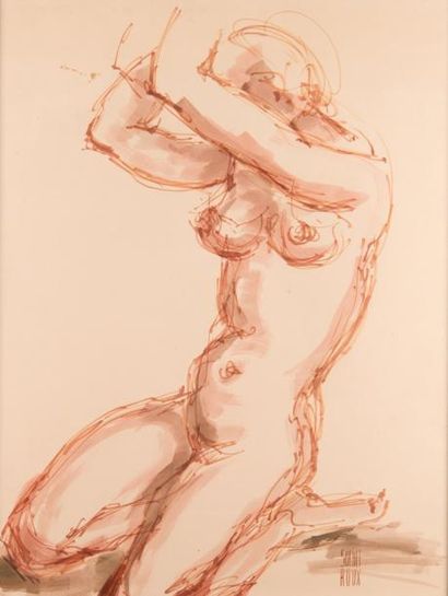 Janine SUCHET-ROUX (1912-1999) Femme nue agenouillée. Dessin
