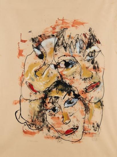 Janine SUCHET-ROUX (1912-1999) Les trois visages. Dessin