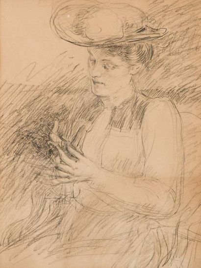 François Joseph GUIGUET (1860-1937) Portrait de femme au chapeau. Crayon. Daté 1905....