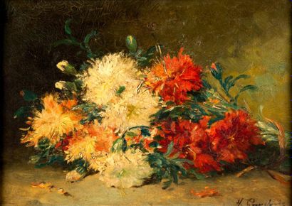 Henri CAUCHOIS (1850 - 1911) Nature morte aux fleurs. Huile sur toile signée en bas...