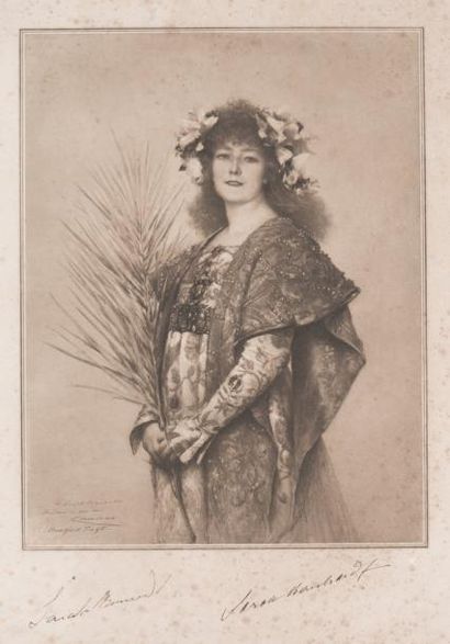 null Sarah Bernhardt, gravure dédicacée et signée