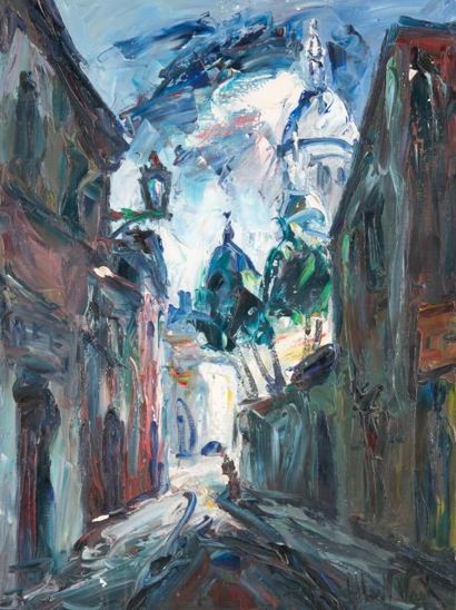 Albert VAGH (1931) Paris, Montmartre, montée vers la Place du Tertre. Huile sur toile,...