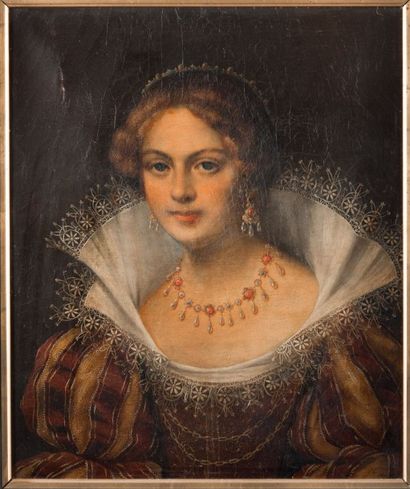 Ecole allemande XIXème siècle Portrait de femme dans le gout de la Renaissance Huile...