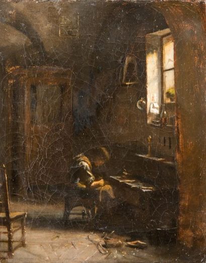 Joseph Attribué à BAIL (1862-1921) Le petit cordonnier Huile sur toile, 27 x 21,5...