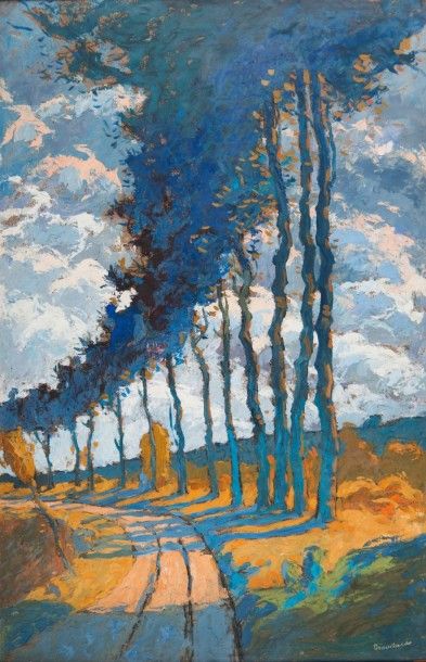 Eugène BROUILLARD (1870-1950) Arbres en bordure d'un chemin Huile sur panneau de...