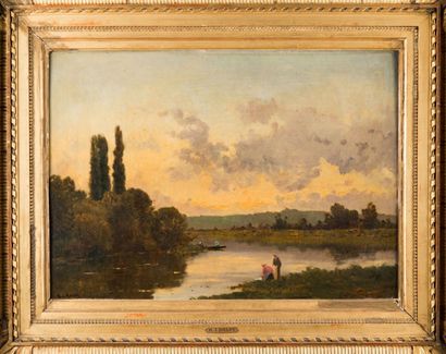 Jacques Henri DELPY (1877-1957) Paysage lacustre Huile sur bois, signée en bas à...