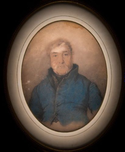 Ecole du XIXème siècle Raveraz (?) Portrait d'homme pastel ovale, daté 1847 (tâche...