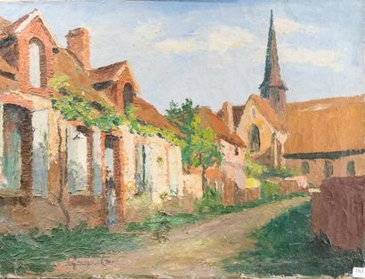Georges CARRE (1882-1964) La rue de l'Eglise. Huile sur toile, signée en bas à gauche....