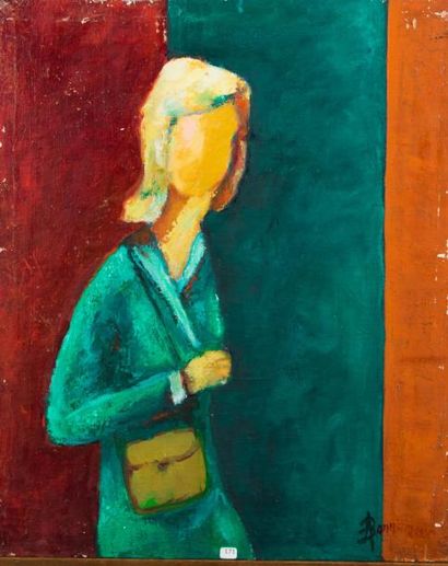 André BONNAMOUR (1900-1985) Jeune femme à la robe verte. Huile sur toile marouflée...