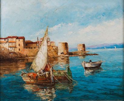 Robert GIOVANI (XIX-XX) La pointe de Saint Tropez. Huile sur toile, signée en bas...