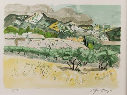 Yves BRAYER (1907-1990) Vue de Provence. Lithographie signée en bas à droite, n°39/75....