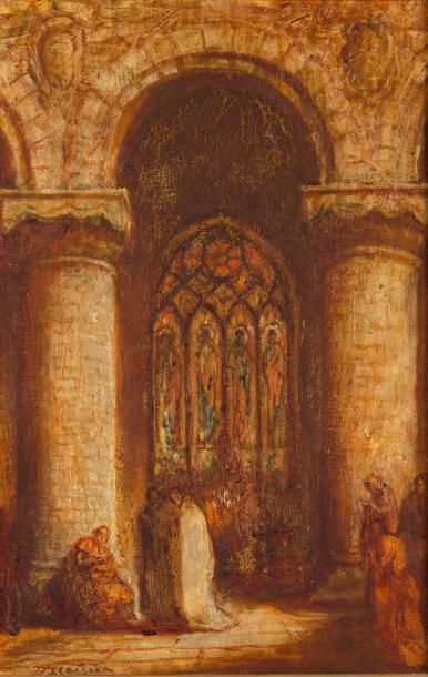 Jan COSSAAR (1874-1966) Intérieur d'église. Huile sur toile, signée en bas à gauche....