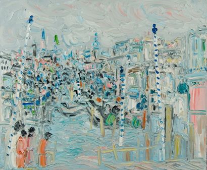 Jacques OSTAPOFF (1946) Venise. Huile sur toile au couteau signé en haut à droite...