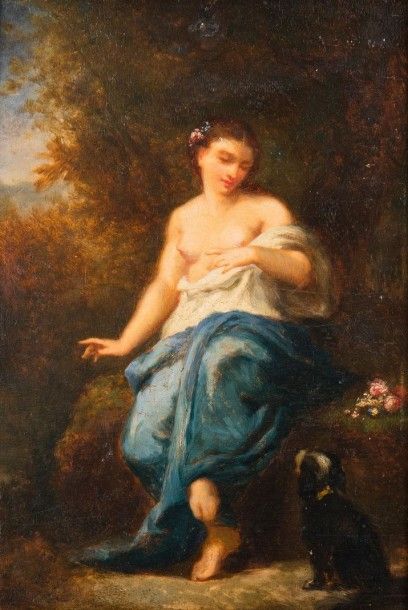 Narcisse Virgile DIAZ de LA PENA (1807-1876) Jeune femme à sa toilette. Huile sur...