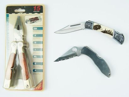null Lot de 3 pièces: couteau SEKI Japon, couteau pliant et pince multifonction
