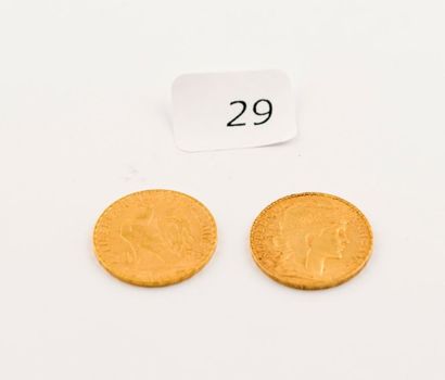 null Deux pièces or, 20 FF de 1906 et 1900