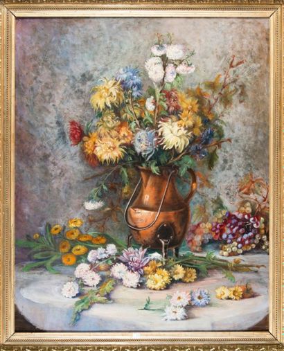 ECOLE FRANCAISE DU XIXème siècle Bouquet de fleurs d'été, Huile sur toile, 100x81...