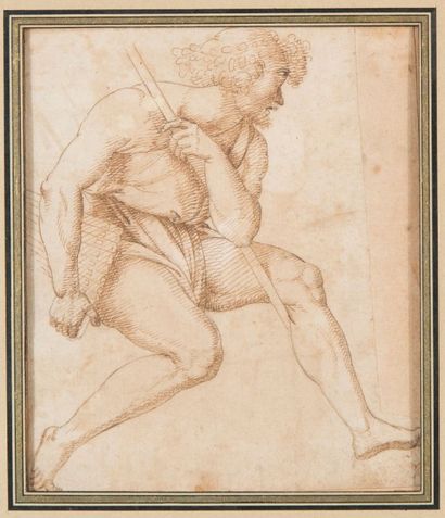 Ecole italienne du XVIème siècle Etude d'homme assis, dessin à la plume, 19x16 c...