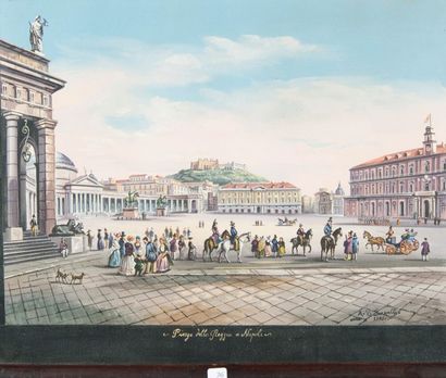 D'après Antonio SARNELLI (act.1742-1793) Piazza della Reggia a Napoli, Huile sur...