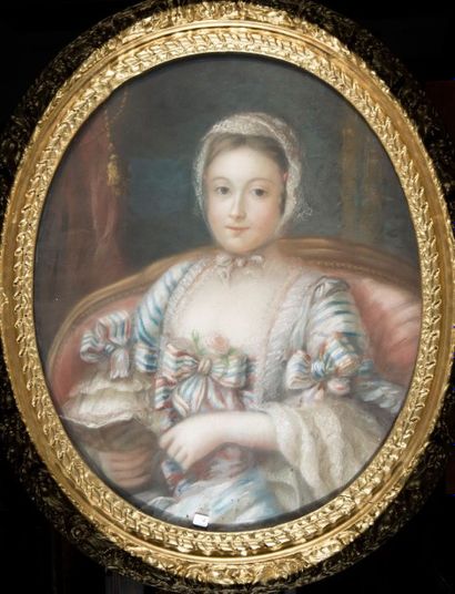 École FRANÇAISE de la fin du XVIIIème siècle Portrait de femme au bonnet de dentelle,...