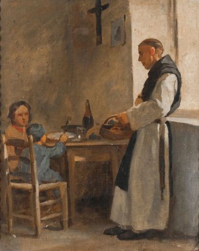 François BONVIN (1817-1887) attribué à Le repas des enfants, Huile sur toile, 35x29...