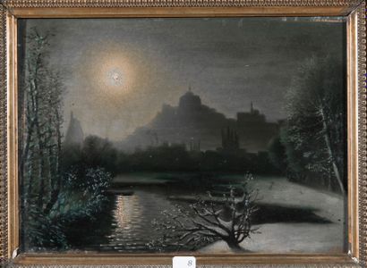 L. GIROD Paysage au clair de lune, Huile sur panneau signée en bas gauche, 33x24,5...
