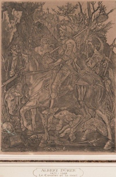 Albrecht Dürer (1471-1528) Le Cavalier et la Mort. Eau-forte, 24,2 x 18,5 cm