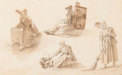 Ecole suisse ou allemande Etude de quatre personnages, début du XIXème siècle, dessin...