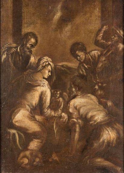Jacopo da Ponte BASSANO (1510-1592) attribué à L'Adoration des bergers. Huile sur...